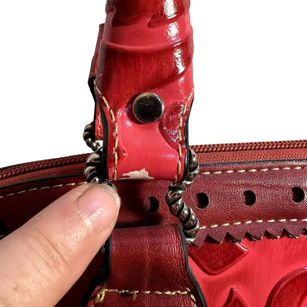 Madi Claire Red Embossed Western Satchel Shoulder Bag Tassel Floral Tooled Purse
